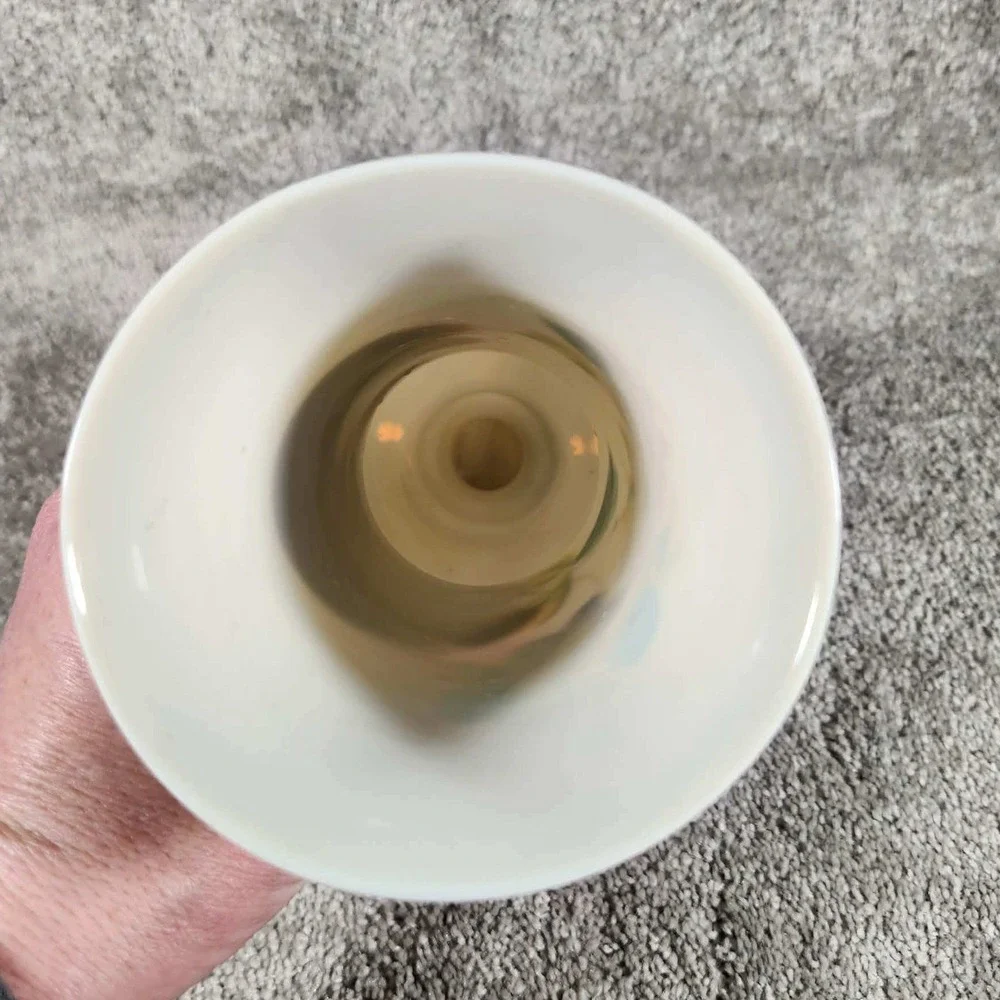 Vase White Floral Hand Painted Glass - Mid Century‎ Modern